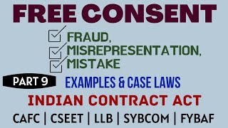 Fraud  Misrepresentation  Mistake  Free Consent  Indian Contract Act  Caselaws  Example [upl. by Koeppel912]